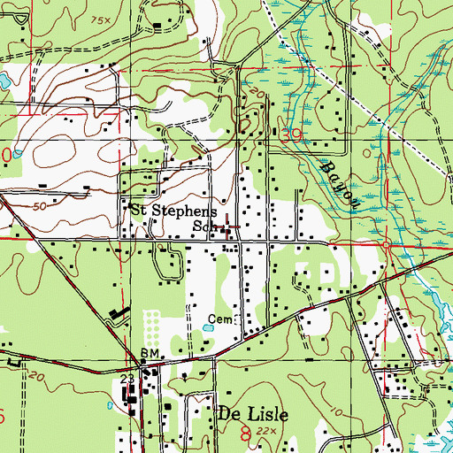 Topographic Map of Stephens School, MS