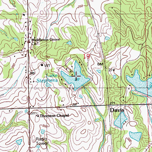 Topographic Map of Lake Stephens, MS