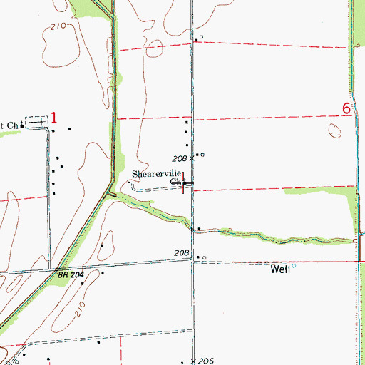 Topographic Map of Shearerville Church, AR