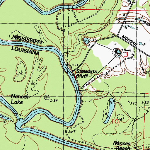 Topographic Map of Stewarts Bluff, MS
