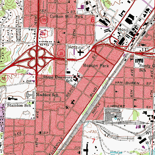 Topographic Map of Stone Deavours School, MS