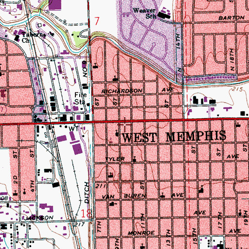 Topographic Map of Tenth Street Mini-Park, AR