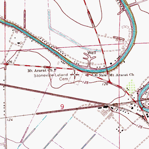 Topographic Map of Stoneville-Leland Cemetery, MS