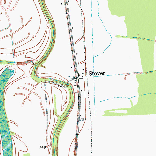 Topographic Map of Stover, MS