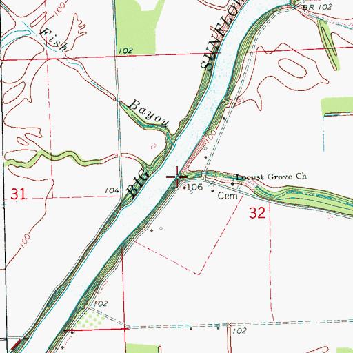 Topographic Map of Straight Bayou, MS