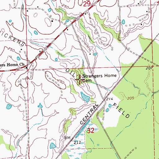 Topographic Map of Strangers Home Cemetery, MS
