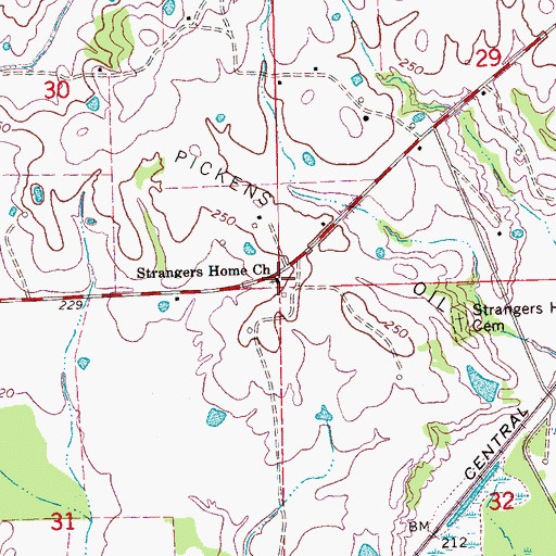 Topographic Map of Strangers Home Church, MS