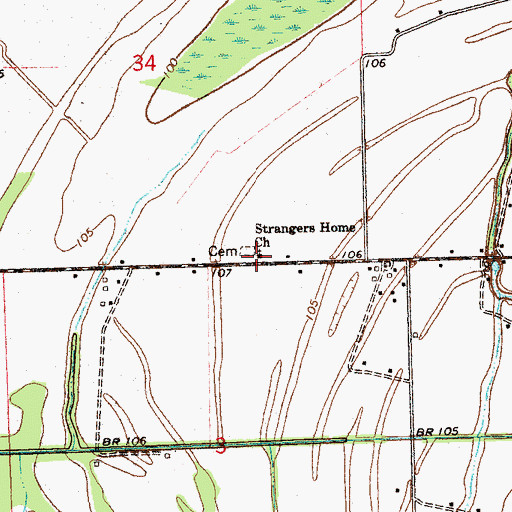 Topographic Map of Strangers Home Church, MS