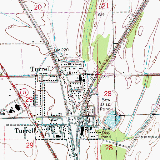 Topographic Map of Turrell Elementary School, AR