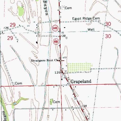 Topographic Map of Strangers Rest Church, MS