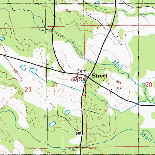 Topographic Map of Street, MS