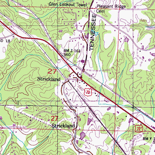 Topographic Map of Strickland, MS