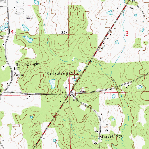 Topographic Map of Strickland Cemetery, MS