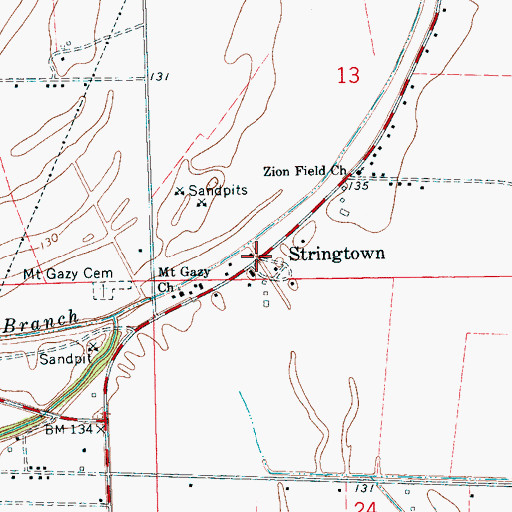 Topographic Map of Stringtown, MS
