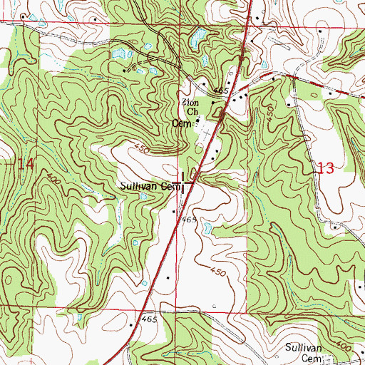 Topographic Map of Thomas F. Sullivan Cemetery, MS