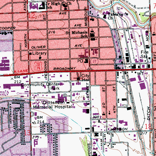 Topographic Map of West Memphis City Hall, AR