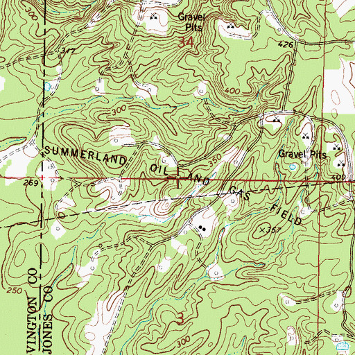 Topographic Map of Summerland Oil and Gas Field, MS