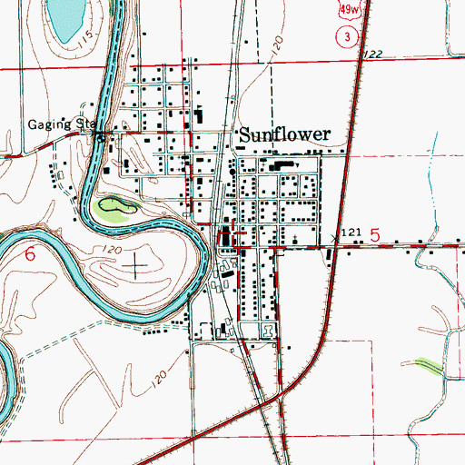 Topographic Map of Sunflower, MS