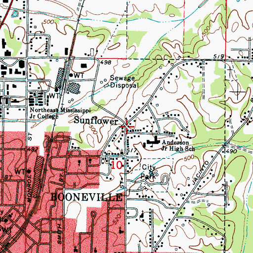 Topographic Map of Sunflower, MS