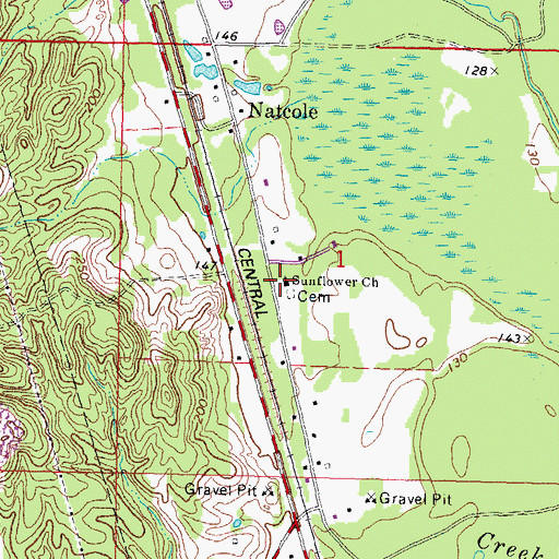 Topographic Map of Sunflower Church, MS