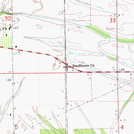 Topographic Map of Sunflower Church, MS