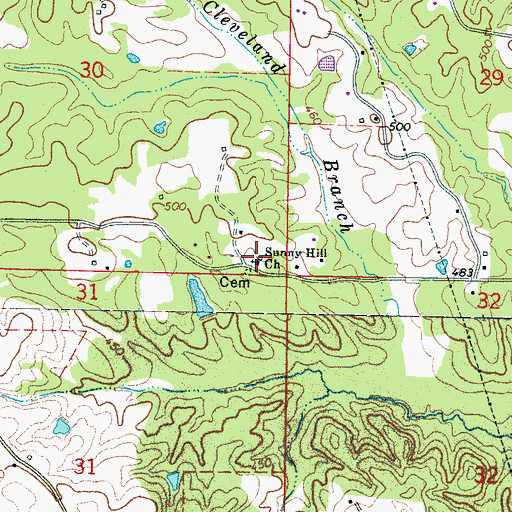 Topographic Map of Sunny Hill Church, MS