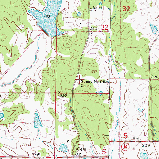 Topographic Map of Sunny Mount Giles Church, MS