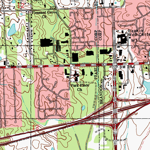 Topographic Map of Sunshine Church, MS