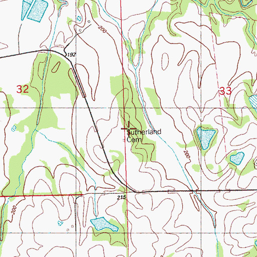 Topographic Map of Sutherland Cemetery, MS