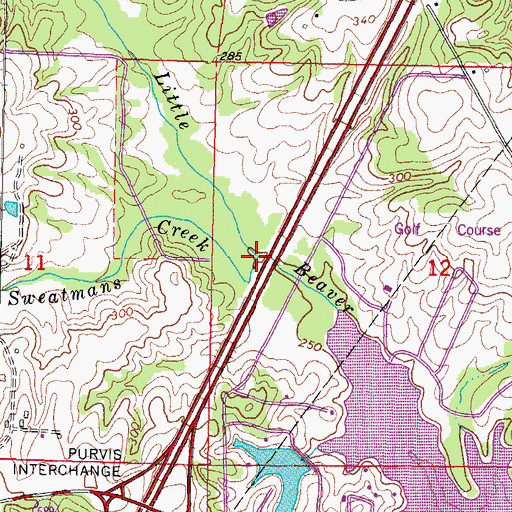 Topographic Map of Sweatmans Creek, MS