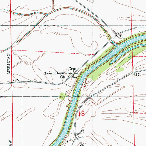 Topographic Map of Sweet Home Cemetery, MS