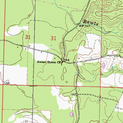 Topographic Map of Sweet Home Church, MS