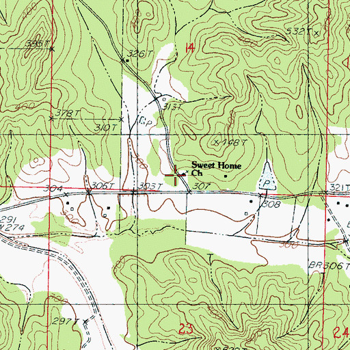 Topographic Map of Sweet Home Church, MS
