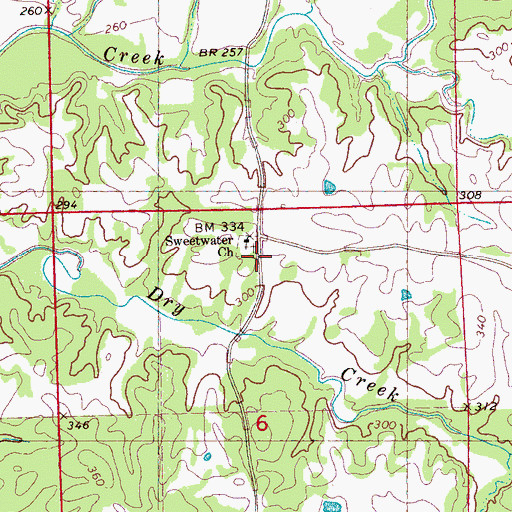 Topographic Map of Sweetwater Cemetery, MS