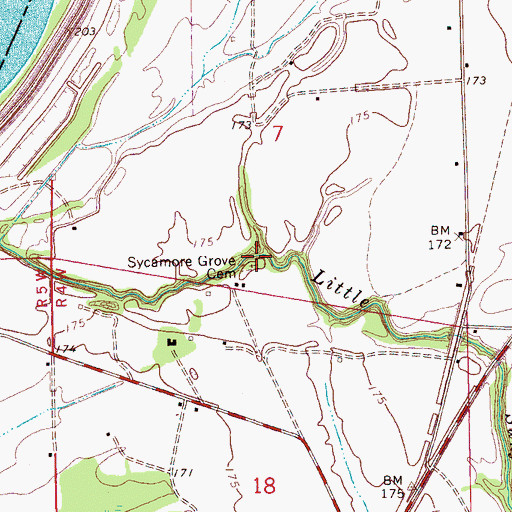 Topographic Map of Sycamore Grove Cemetery, MS
