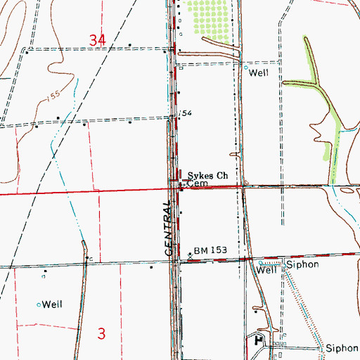 Topographic Map of Sykes Church, MS