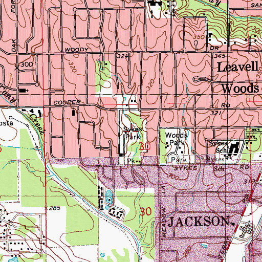 Topographic Map of Sykes Park, MS