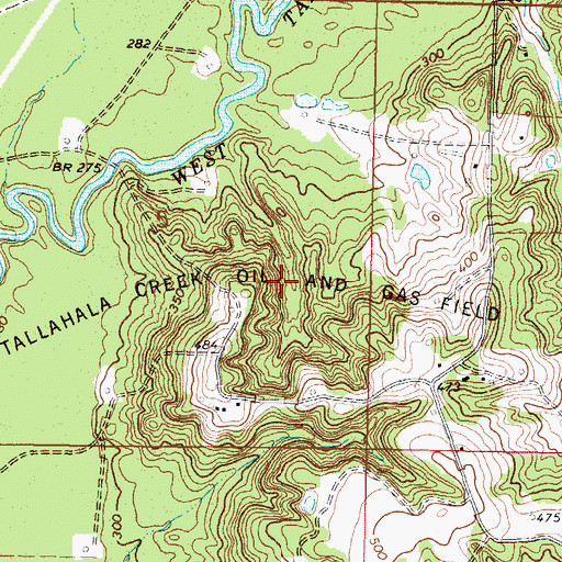 Topographic Map of Tallahala Creek Oil and Gas Field, MS