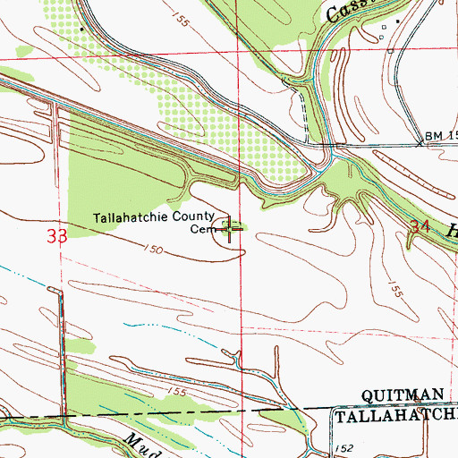 Topographic Map of Tallahatchie County Cemetery, MS
