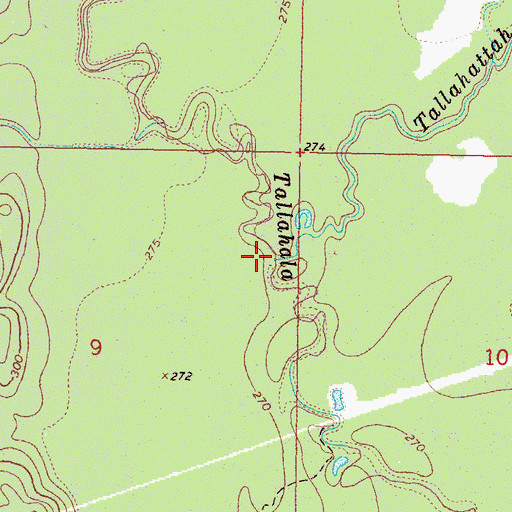 Topographic Map of Tallahattah Creek, MS