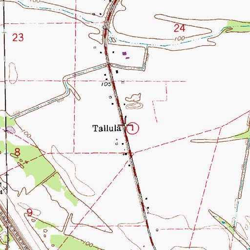 Topographic Map of Tallula, MS