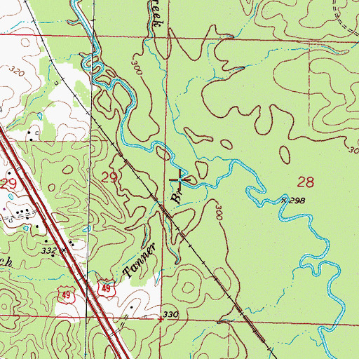 Topographic Map of Tanner Branch, MS