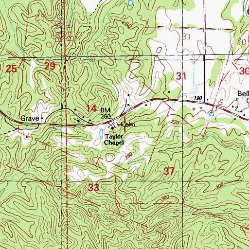 Topographic Map of Taylor Chapel Baptist Church, MS