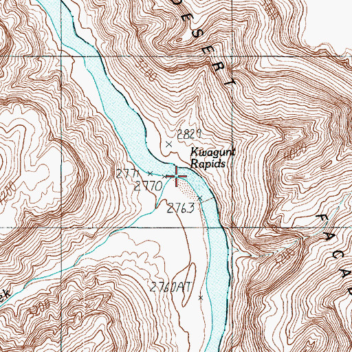 Topographic Map of Kwagunt Rapids, AZ