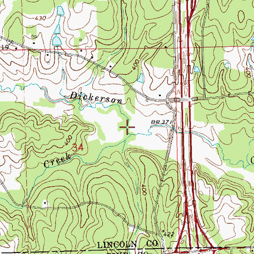 Topographic Map of Taylors Creek, MS