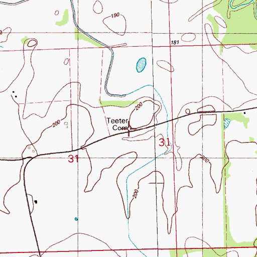 Topographic Map of Teeter Cemetery, MS
