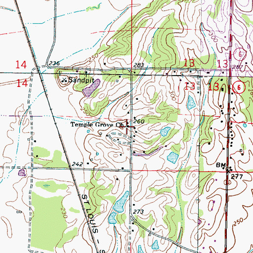 Topographic Map of Temple Grove Church, MS