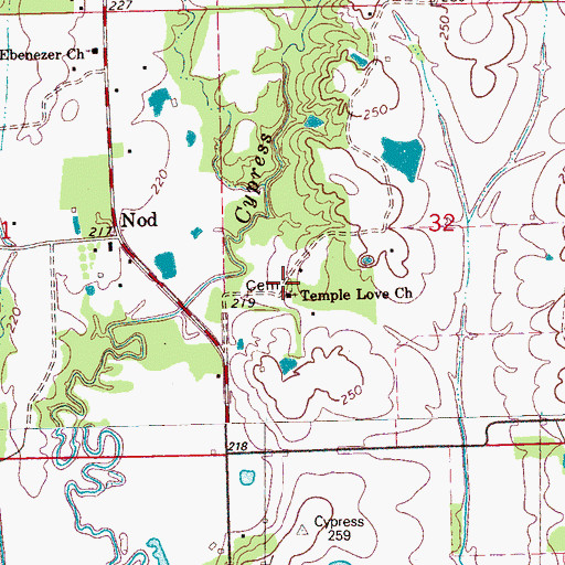 Topographic Map of Temple Love Church, MS