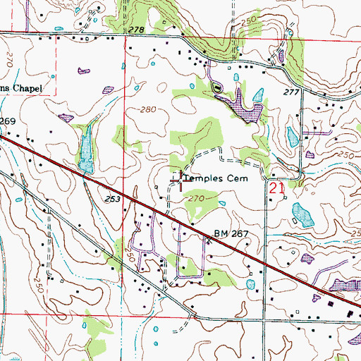 Topographic Map of Temples Cemetery, MS