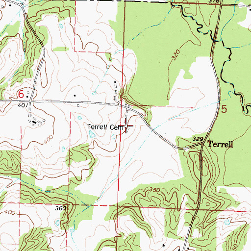 Topographic Map of Terrell Cemetery, MS